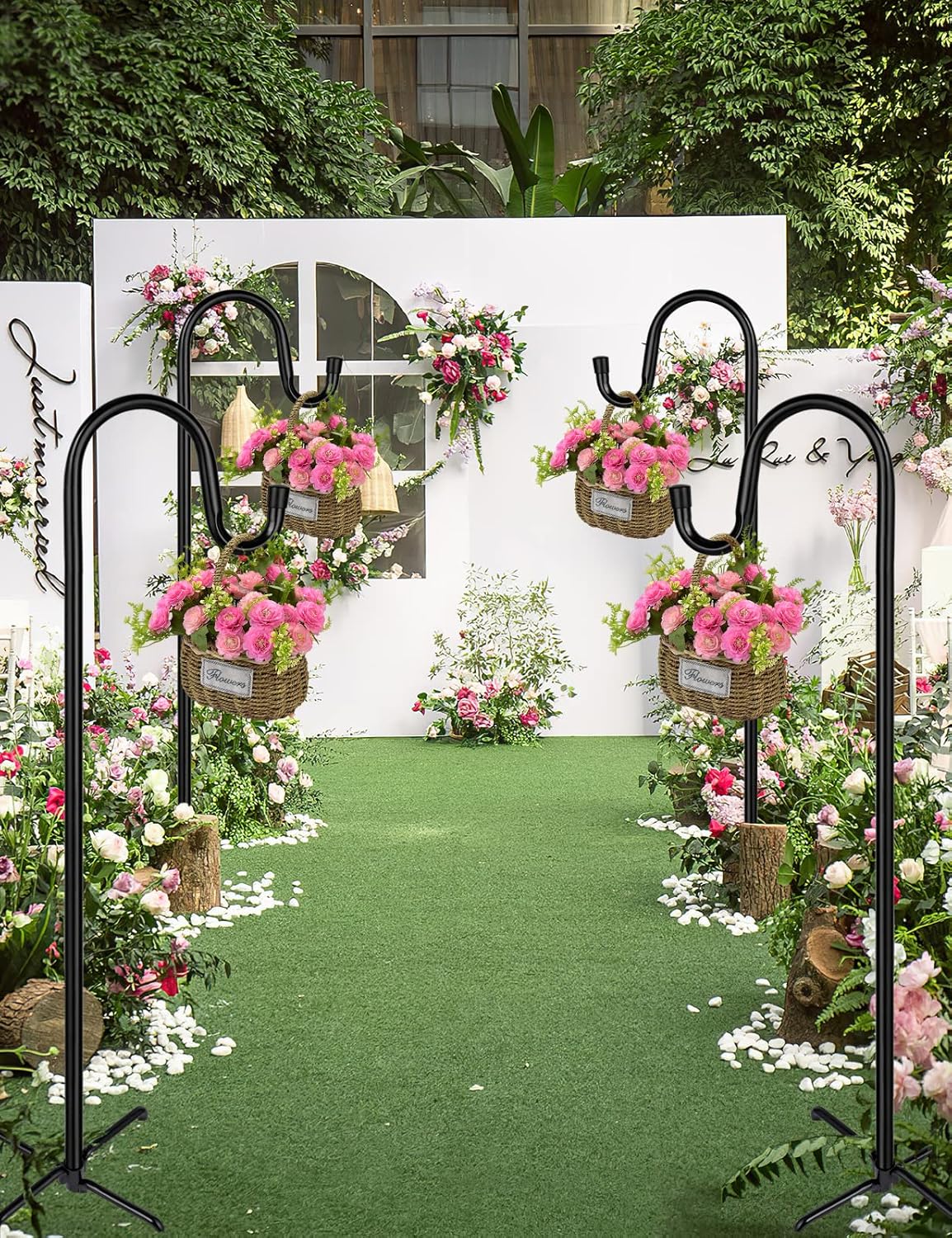 Ottsuls Shepherd-Hooks Adjustable for Bird-Feeder Lantern Plant-Hook Garden-Stake - Plant Stand Hanger for Outdoor Flower Basket, Bird Feeder Hanger Weddings Decor