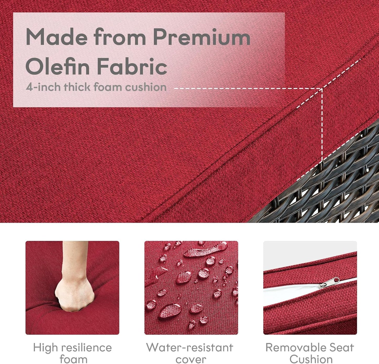 Outdoor Swivel Rcoker Wicker Chairs - Swivel Patio Chairs Set of 2 Patio Furniture Sets with Covered Cushion for Porch Deck Balcony Backyard, Red