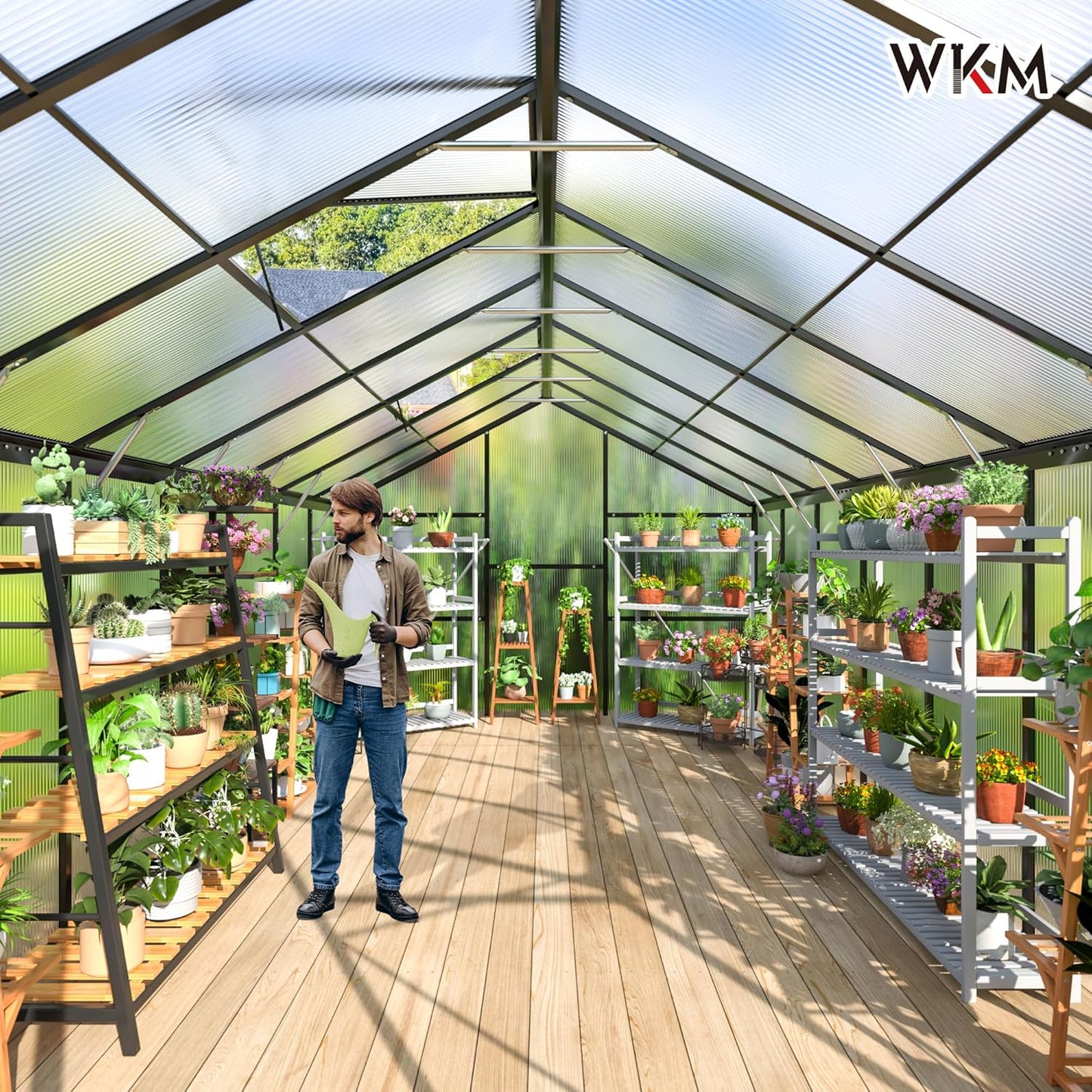 WKM 8x16 FT Greenhouse for Outdoors, Polycarbonate Greenhouse with Roof Vent and Quick Setup Structure, Aluminum Greenhouse for Garden Backyard, Black