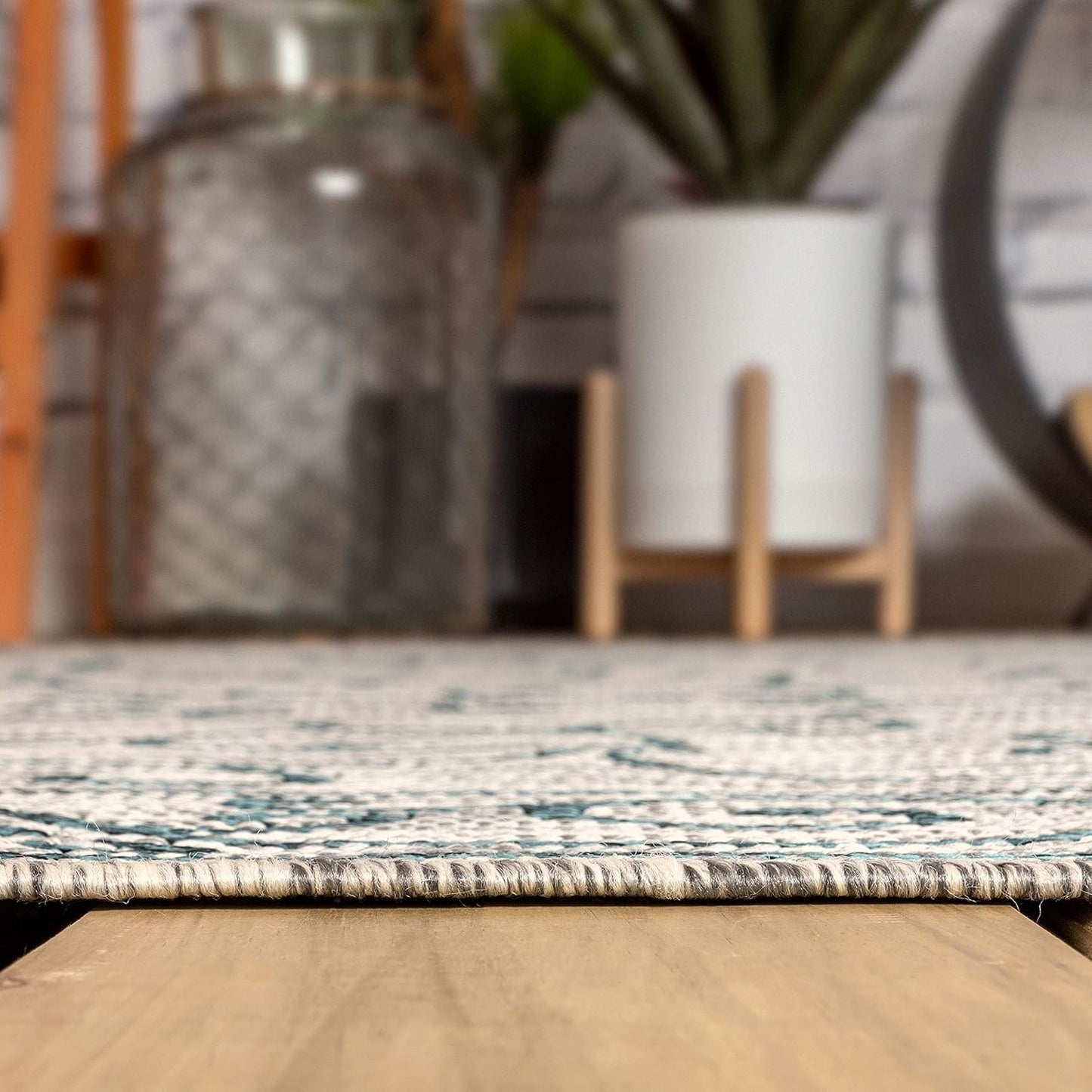 JONATHAN Y SMB106E-3 Charleston Vintage Filigree Textured Weave Indoor Outdoor Rug LivingRoom Backyard,3 X 5,Gray/Teal