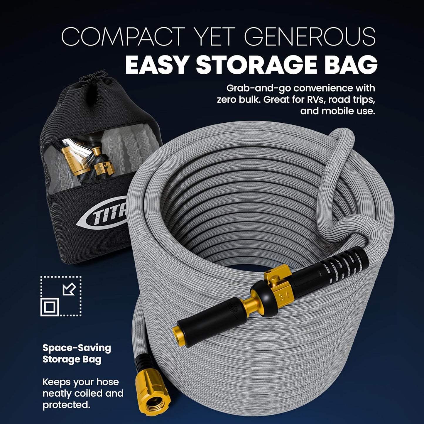 TITAN Flexible Garden Hose 15FT – Ultra Lightweight, Heavy Duty Water Hose with Brass Fittings & Jet Nozzle – Kink-Free, Non-Expanding, Durable Fabric Hose for Yard, Lawn, Car Wash, Outdoor Use