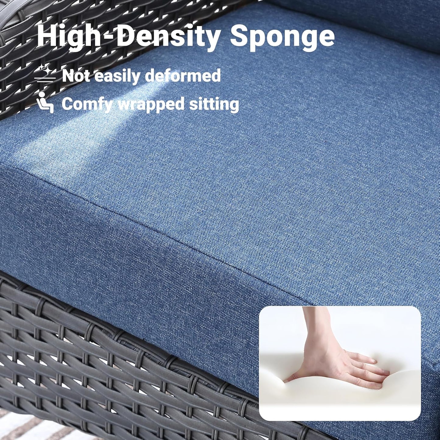 ovios 2 Pieces Patio Furniture Set, Outdoor Wicker Chairs of 2, All Weather High Back Rattan Chairs 2-Seater with Comfy Cushions for Porch Deck, Denim Blue