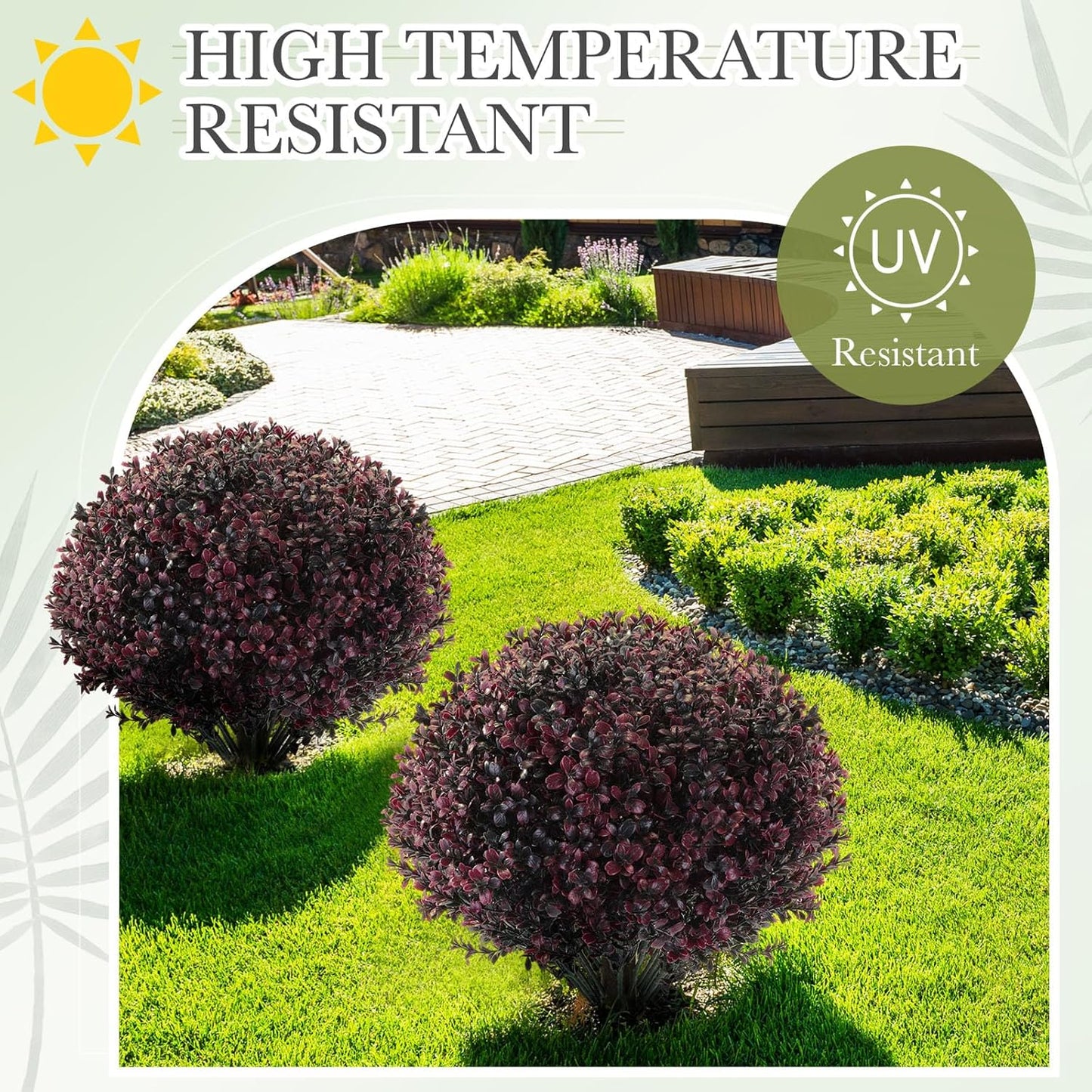 Yunlly 4 Pack 18" Artificial Boxwood Ball Bush Topiary Trees Fake Outdoor Plants, Realistic UV Resistance Faux Shrubs with Spike Greenery Topiary for Front Porch Garden Yard Patio Indoor (Dark Purple)