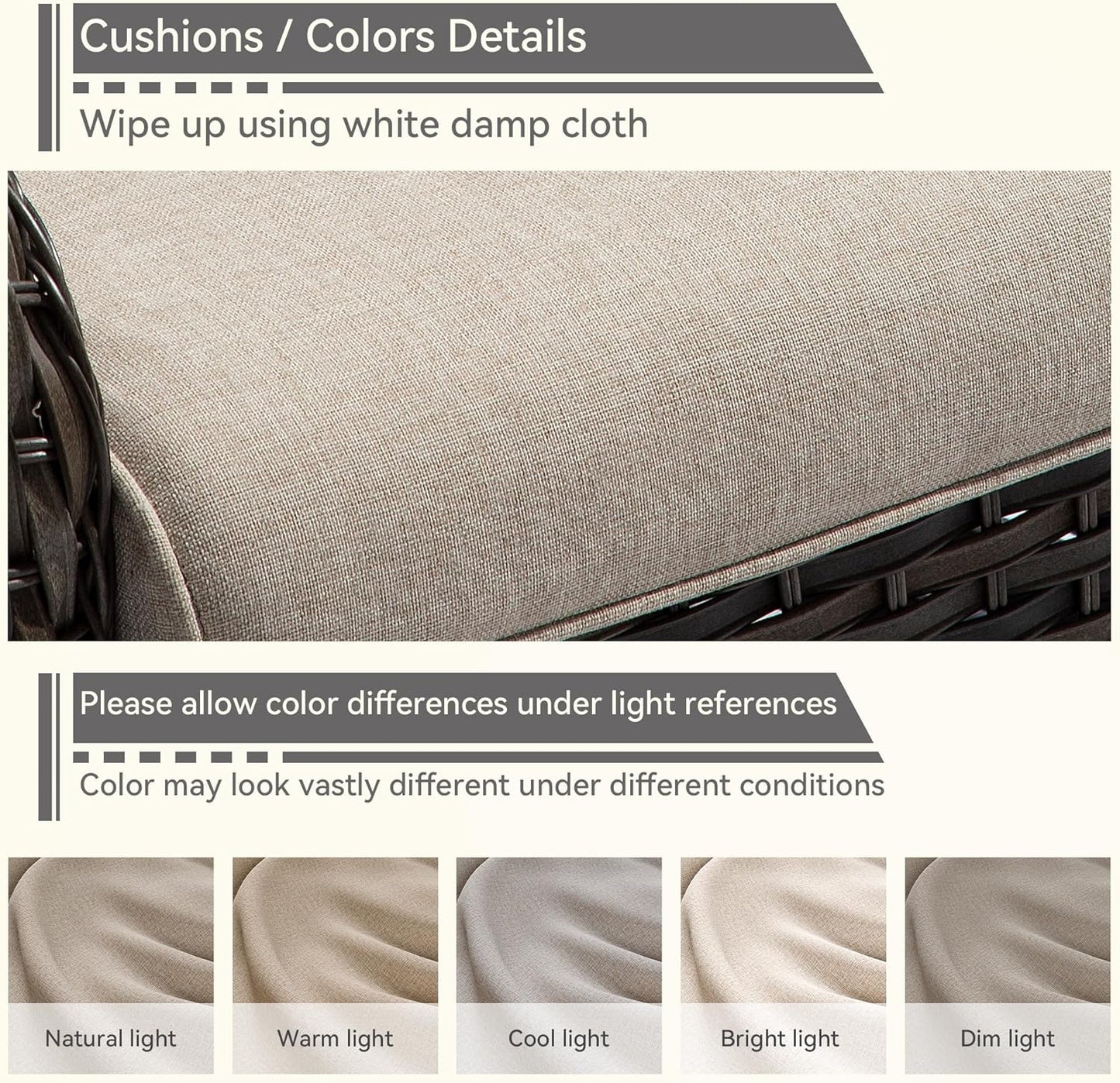 4 Pieces Patio Conversation Set, Wicker Chairs Set of 2 and Two Ottomans with 3.5-inch Seat Cushions, High Back and Curved Armrest for Backyard, Balcony and Deck, Beige