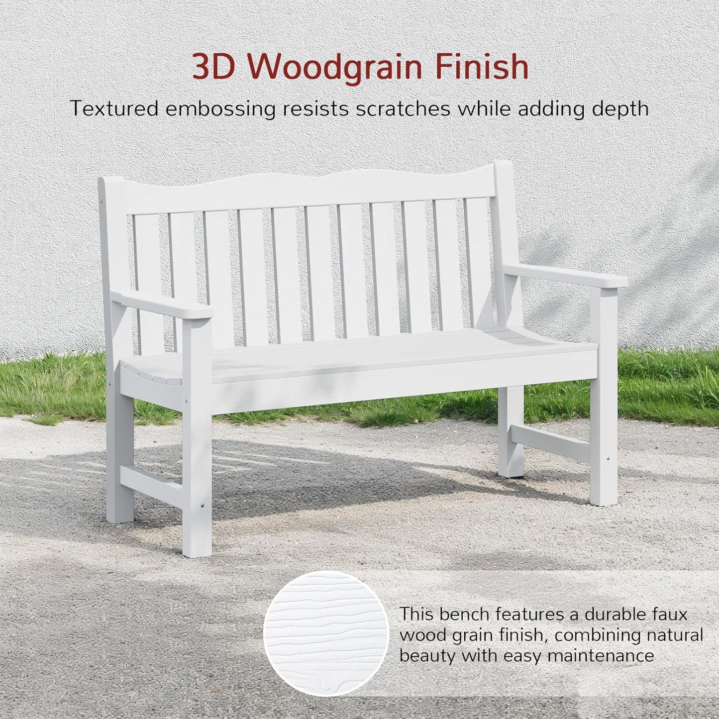 Garden Benches Set of 2, All-Weather HIPS Outdoor Bench with 800 lbs Weight Capacity, Never Rot or Fade, for Garden, Porch, Backyard, and Park, White