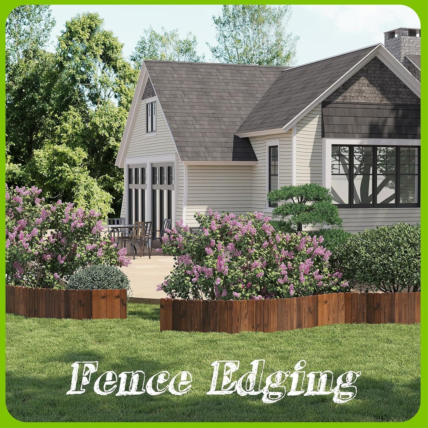 Wooden Garden Edging Border Wood Garden Fence Wooden Landscape Edging Decorative No-Dig Garden Edging Landscaping Lawn Edging Fence- 7.87”H x48”L(1 Pack)