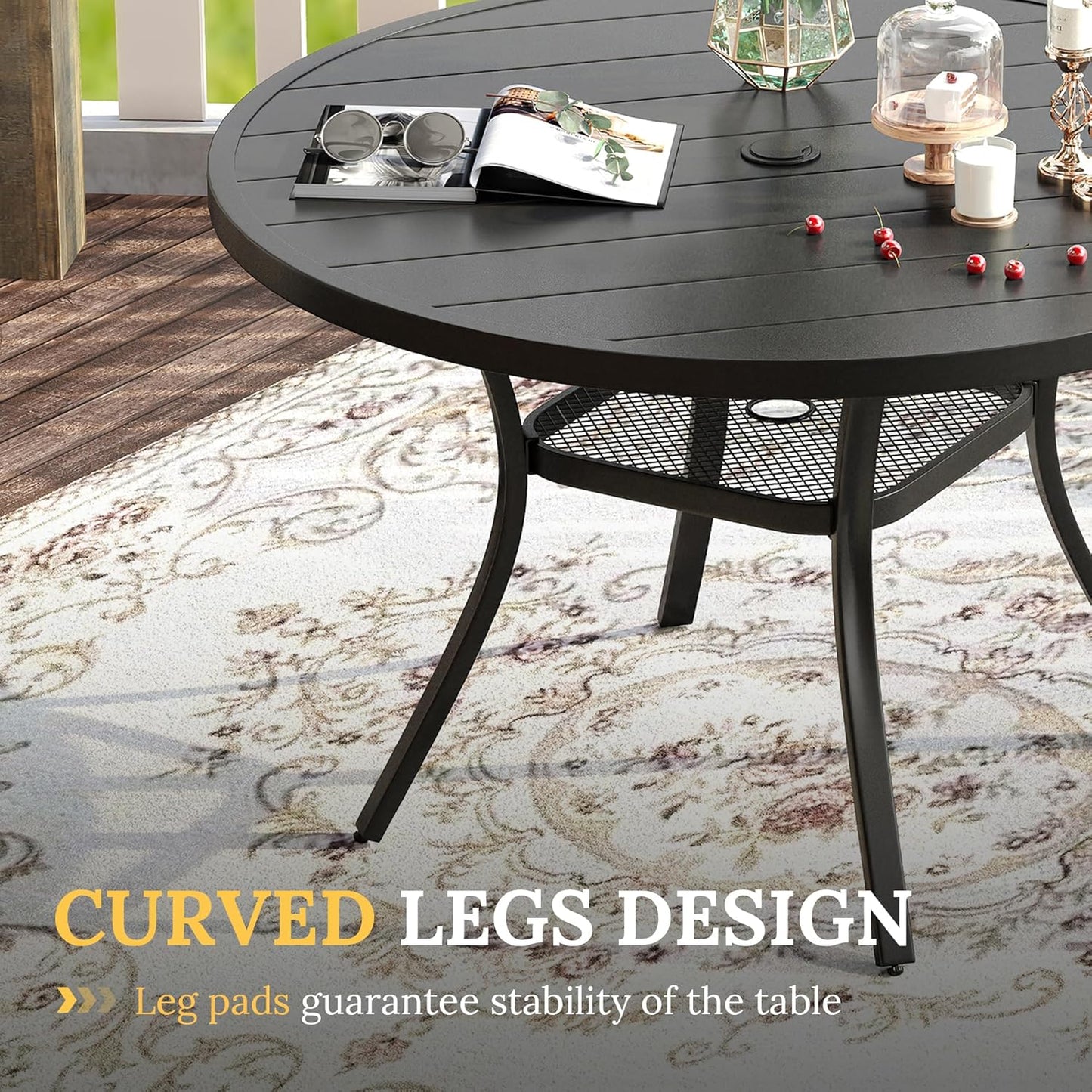 VICLLAX 5 Pieces Patio Dining Set for 4, Outdoor Furniture Set Includes 40.7" Round Patio Table and 4 Patio Stackable Chairs, Black Tabletop and Red Fabric