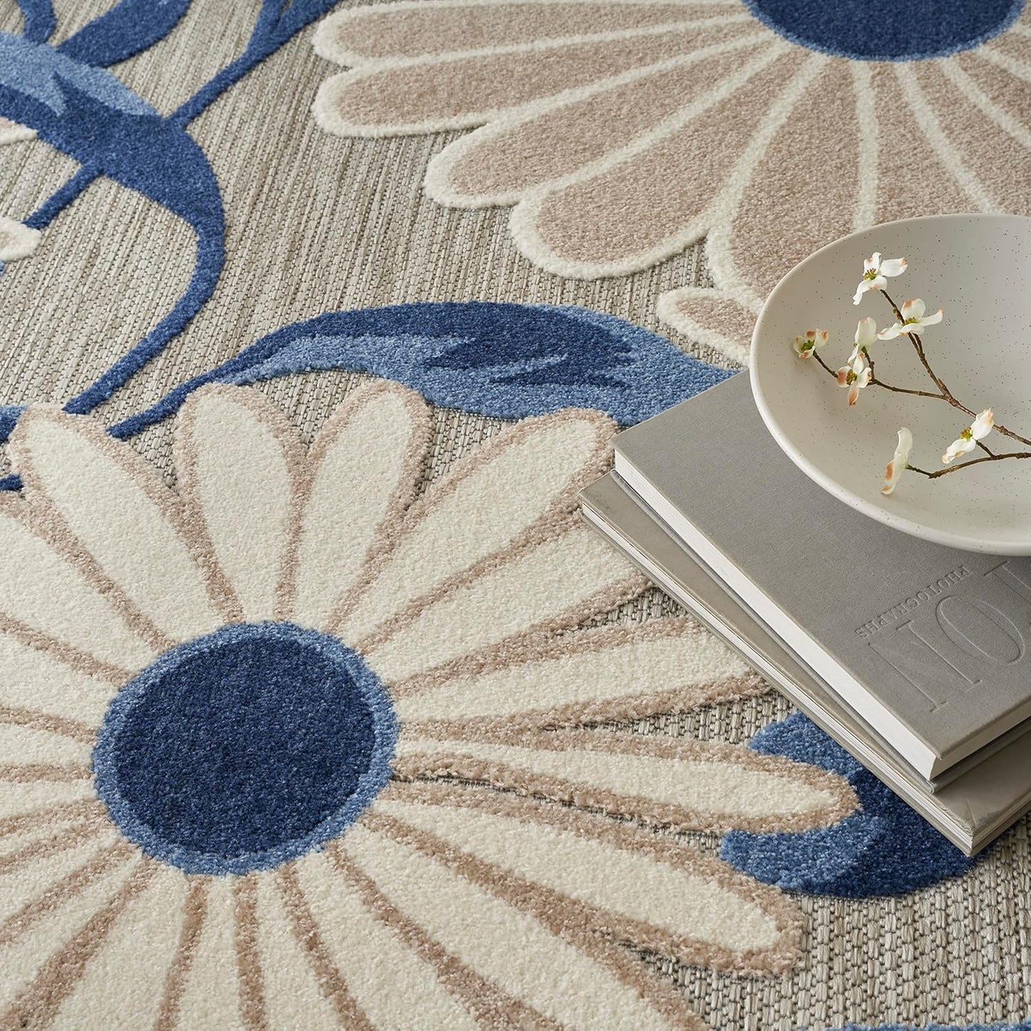 Nourison Home Aloha 4' x 6' Blue Gray Fabric Contemporary Area Rug (4' x 6')