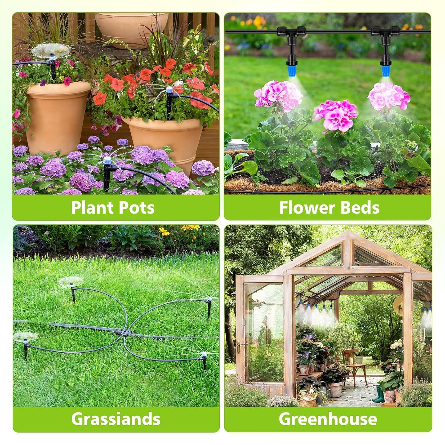 230FT New Quick-Connect Drip Irrigation System Kit, Automatic Garden Watering Misting System for Greenhouse, Yard, Lawn, Plant with 1/2 inch Hose 1/4 inch Distribution Tubing and Accessories