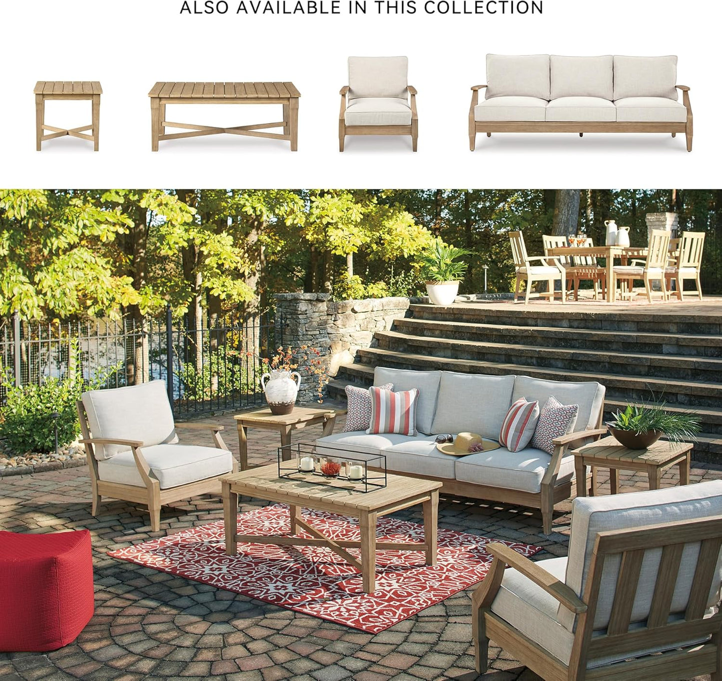 Signature Design by Ashley Outdoor Eucalyptus Carter Hall Patio Coffee Table, Beige