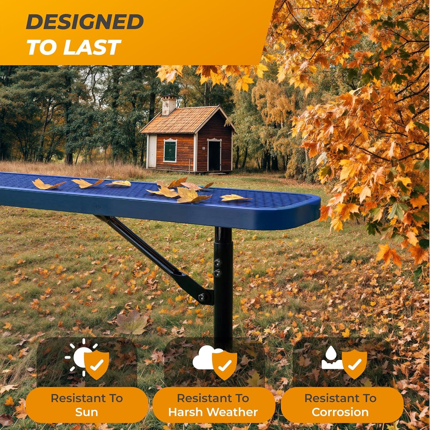 Heavy-Duty Outdoor Metal Bench, Thermoplastic-Coated, Inground, Weatherproof, Commercial-Grade for Parks, Gardens, Patios, Stores & More (6 Ft - Inground, Blue)