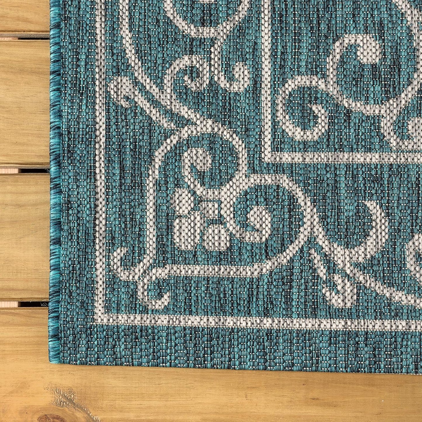 JONATHAN Y SMB106F-6R Charleston Vintage Filigree Textured Weave Teal/Gray 6' Round Indoor/Outdoor Area Rug, Pet Friendly, Non-Shedding, Stain Resistant, Easy-Cleaning for Backyard, Patio, Porch