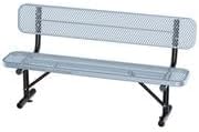 6Ft Heavy Duty Park Bench with Back Portable Frame, Outdoor Steel Bench with Backrest, Expanded Metal Mesh Bench for Lawn, Park, Deck, Garden, Patio, Porch, Grey