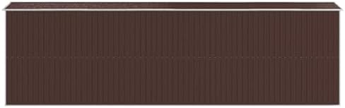 Gecheer Large Galvanized Steel Garden Shed 6.9x1.9x2.2m, Dark Brown Outdoor Storage House with Sliding Door & Vent for Tools, Lawn Mower, Pool Equipment