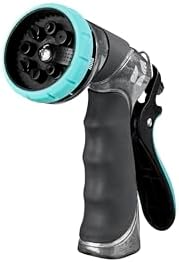 Water Sprayer Nozzle 500007, 8-Pattern Metal Water Nozzle w/Rear Trigger, High Pressure for Plant Watering, Car Cleaning & Heavy-Duty Tasks, Fits Outdoor Garden Hoses, by New England Garden Tools