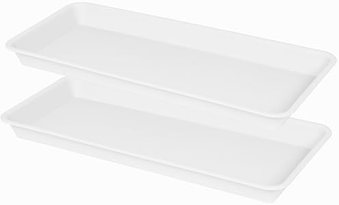 VUWEZ 2 Pack of Plastic Plant Tray Saucer Rectangular 17 18 inch, Pot Trays Saucers for Indoors Outdoor, Plant Water Drip Tray for Flower, Windowsill Planter Trays (7.8 X 17.5'', Cream White)
