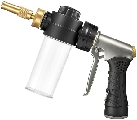 Garden Hose Nozzle with Soap Dispenser, Adjustable Metal Foam Gun