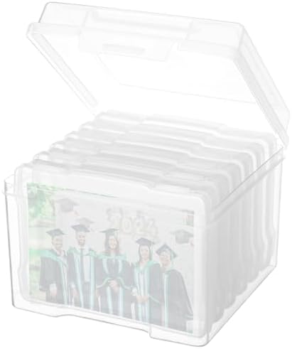 Photo Storage Box 4" x 6", Extra Large Transparent Plastic Photo Organizer Craft Keeper with 6 Inner Case for Cards, Pictures, Stamps, Stickers, Seeds, Office Supplies