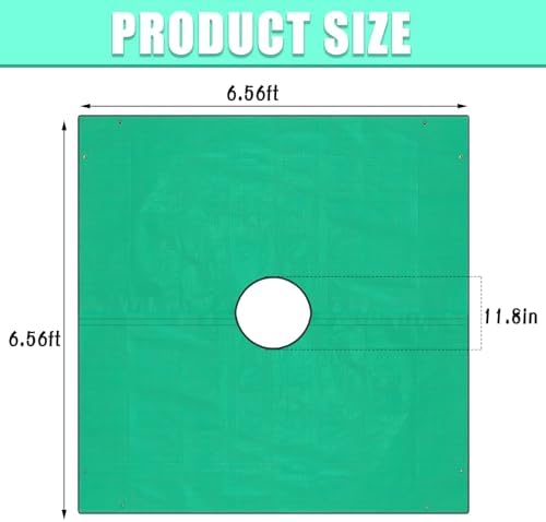 Landscape Tarp for Trimming, 6.56ft x 6.56ft Green Waterproof Garden Tree Pruning Tarp with 12-inch Hole and Four Corners with Metal Buckles