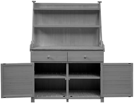 65inch Garden Potting Bench Table, Fir Wood Workstation with Storage Shelf, Drawer and Cabinet for Mudroom,Doorway (Gray2, 65")