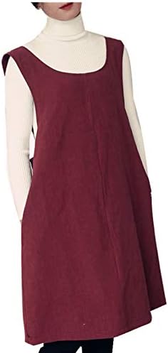 Cotton Linen Japanese Apron Halter Cross Back Bandage X Shape Aprons Two Pockets