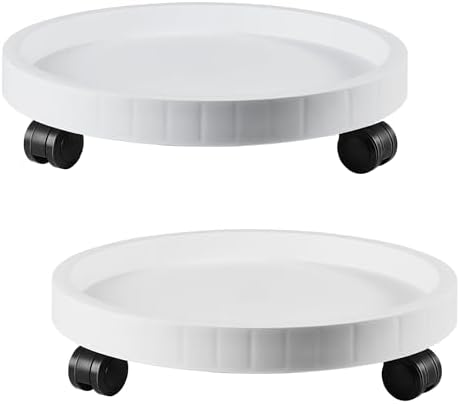 2 Pack of 9.8 Inch Planter Caddies Rolling Saucer Caddy with Wheels, Heavy Duty Wheeled Stand for Potted Plant, Round Coaster Roller Base Tray with Casters, Flower Pot Dolly Holder for Indoor Outdoor