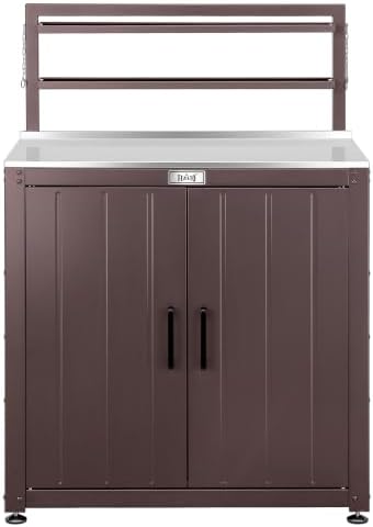 Feasto Outdoor Potting Bench Table with Storage Cabinet, Brown