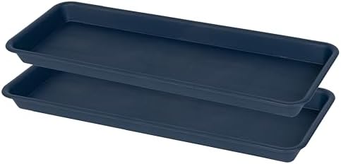 VUWEZ 2 Pack of Plastic Plant Tray Saucer Rectangular 17 18 inch, Planter Trays Saucers for Indoors Outdoor, Plant Water Drip Tray for Flower Pot Planter, Windowsill Plants Trays (7.8 X 17.5'', Blue)