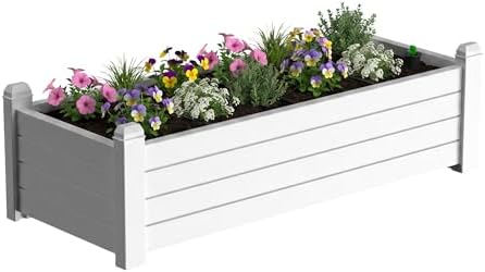 Raised Garden Bed, Self-Watering Resin Planter Box, Planter Boxes Outdoor with Drain Plug for Vegetables, Flowers, Plants(Ashen)