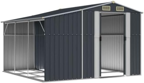 Modern Anthracite Galvanized Steel Garden Shed with PP Large Storage, 4 Air Vents for Effective Ventilation, Weather Resistant Outdoor Shed for Tools Equipment and Firewood