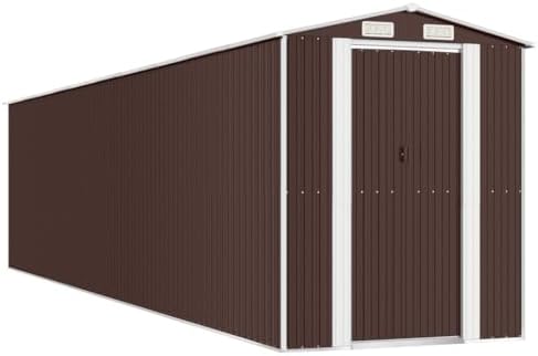 Large Garden Shed Dark Brown Galvanized Steel Outdoor Storage with Powder-Coated Finish, Dimensions 75.6" W x 336.6" L x 87.8" H for Backyard Garage and Pool Accessories Organizer