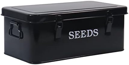 Seed Saving Box, Metal Seed Bin, Seed Storage Organizer, Seed Packet Container with Lid, Seed Envelope Storage Box, 4 Compartments Garden Seed Bin with Safety Locks-Black