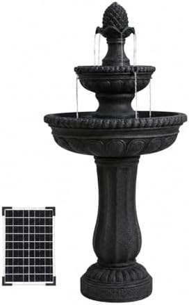 XBrand 39" 2-Tier Outdoor Freestanding Solar Water Fountain - Classic Design, Black Resin Bird Bath with Pump - Ideal for Yard, Lawn and Garden, Porch Décor