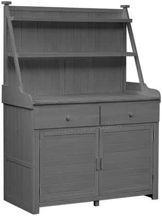 65inch Garden Potting Bench Table, Fir Wood Workstation with Storage Shelf, Drawer and Cabinet for Mudroom,Doorway (Gray2, 65")