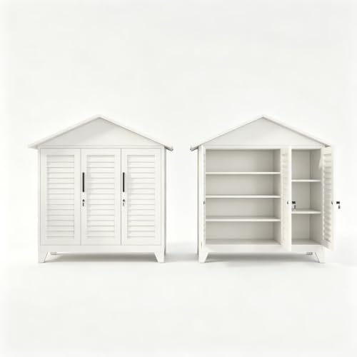 Large Steel Outdoor Tool Storage Shed with Sloped Roof, White