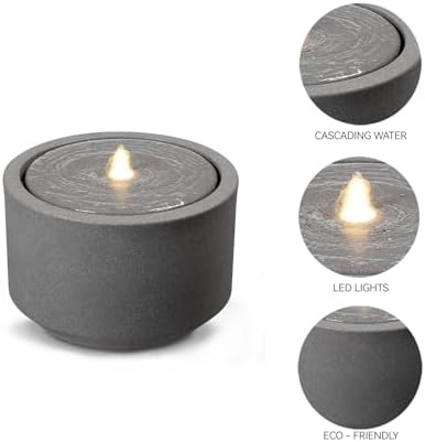 10.23” H Outdoor Water Fountain Made with Eco-Friendly Recyclable Materials, Polyethylene Round Bubbler Water Fountain Outdoor, Garden Decor with LED Light for Patio, Porch, Backyard