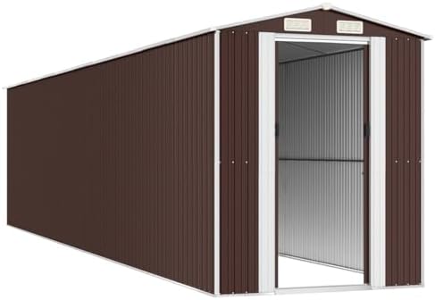 Gecheer Large Galvanized Steel Garden Shed, Dark Brown Outdoor Storage House for Tools, Lawn Mower & Pool Equipment, Sliding Door with Vent, Weather Resistant Metal Shed