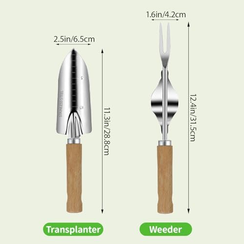 Garden Tool Set, 2 Pieces Stainless Steel Heavy Duty Garden Tools, Garden Kit with Ergonomic Wooden Handle, Durable Garden Tools for Gardening, Gardening Gifts for Women