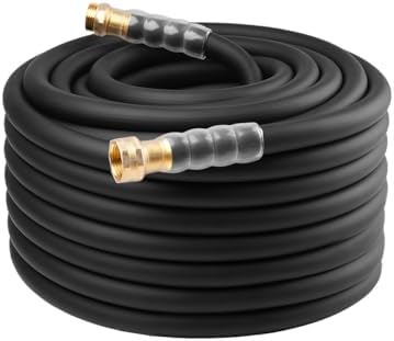 Heavy Duty Premium Garden Hose 100ft x 5/8", 300PSI Working, 1000PSI Burst, Hybrid Rubber Water Hose with Transparent Swivel Handle - Hot/Cold Water - Five Layered Braiding with Brass fittings (Black)