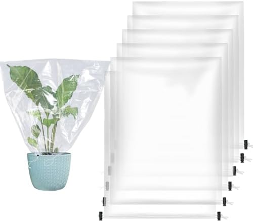 6Pcs 24"x32" Winter Plant Cover Freeze Protection, Plastic Plant Frost Bags