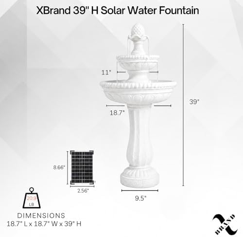 XBrand 39" 2-Tier Outdoor Freestanding Solar Water Fountain - Classic Design, Black Resin Bird Bath with Pump - Ideal for Yard, Lawn and Garden, Porch Décor