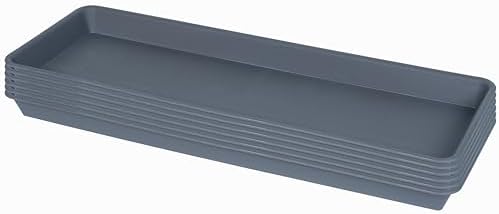VUWEZ 6 Pack Rectangular Plastic Plant Tray Saucer, Gray, 6 x 11 Inch, Indoor/Outdoor, Durable & Water Resistant