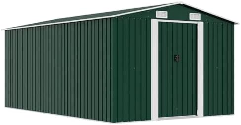 Large Metal Garden Shed 154.3 x 101.2 inch Storage House with Sliding Doors, Galvanized Steel Outdoor Backyard Utility Tool Shelter, Green
