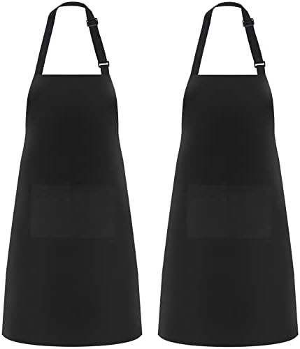 2 Pack Kitchen Cooking Aprons, Adjustable Bib Soft Chef Apron with 2 Pockets for Men Women (Black,2)