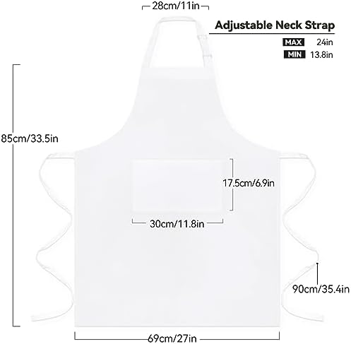2 Pack White Aprons with 2 Pockets for Women Men Kitchen Aprons with Pockets, Chef Aprons for Baking BBQ Cooking