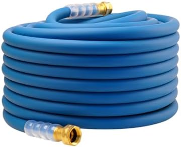 Heavy Duty Premium Garden Hose 100ft x 5/8", 300PSI Working, 1000PSI Burst, Hybrid Rubber Water Hose with Transparent Swivel Handle - Hot/Cold Water - Five Layered Braiding with Brass fittings (Blue)