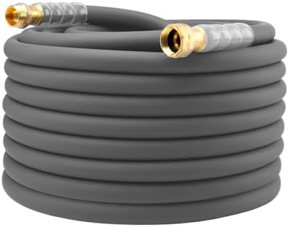 Heavy Duty Premium Garden Hose 100ft x 5/8", 300PSI Working, 1000PSI Burst, Hybrid Rubber Water Hose with Transparent Swivel Handle - Hot/Cold Water - Five Layered Braiding with Brass fittings (Grey)