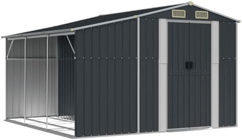 Modern Anthracite Galvanized Steel Garden Shed with PP Large Storage, 4 Air Vents for Effective Ventilation, Weather Resistant Outdoor Shed for Tools Equipment and Firewood