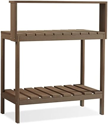 Outdoor Potting Bench, HDPE Patio Potting Table for Porch, Brown