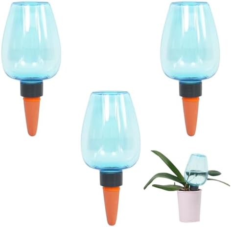 3pcs Plant Self Watering Globes, Plastic Water Bulbs Top Fill, 12.3 oz Plant Watering Devices System Slow Release Terracotta, Water Spikes Stakes for Indoor (Blue-3pack)